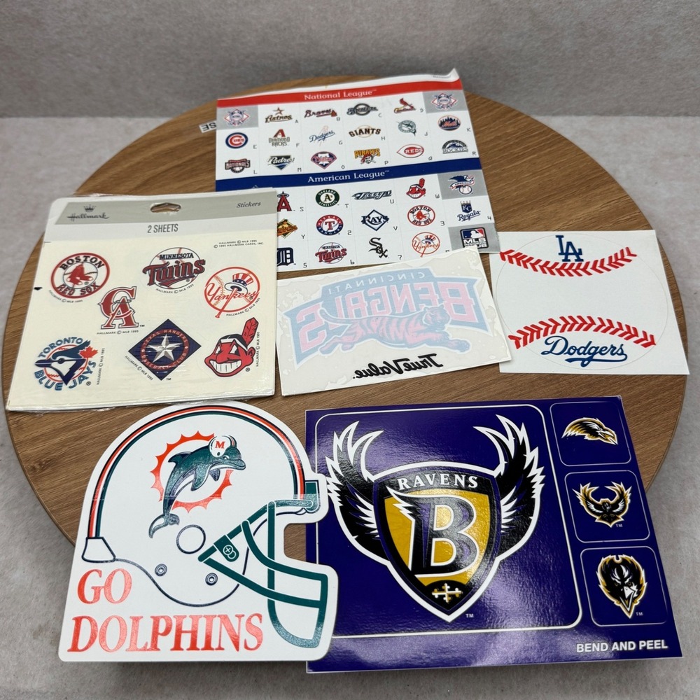 VTG Hallmark MLB NFL Stickers Lot 90s Dolphins Ravens Bengals Dodgers Red‎ Sox